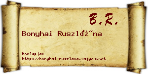 Bonyhai Ruszlána névjegykártya